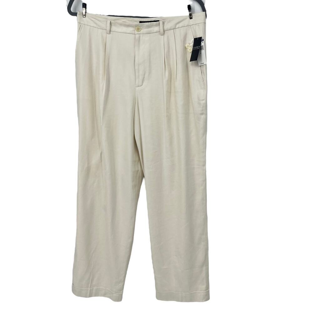 Lauren Ralph Lauren Chino Pants Winter Cream Pleated Stretch Lined Size 16 - Picture 5 of 16